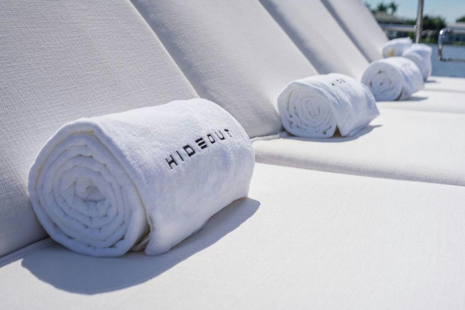 a group of white balls on a white surface aboard HIDEOUT Yacht for Sale