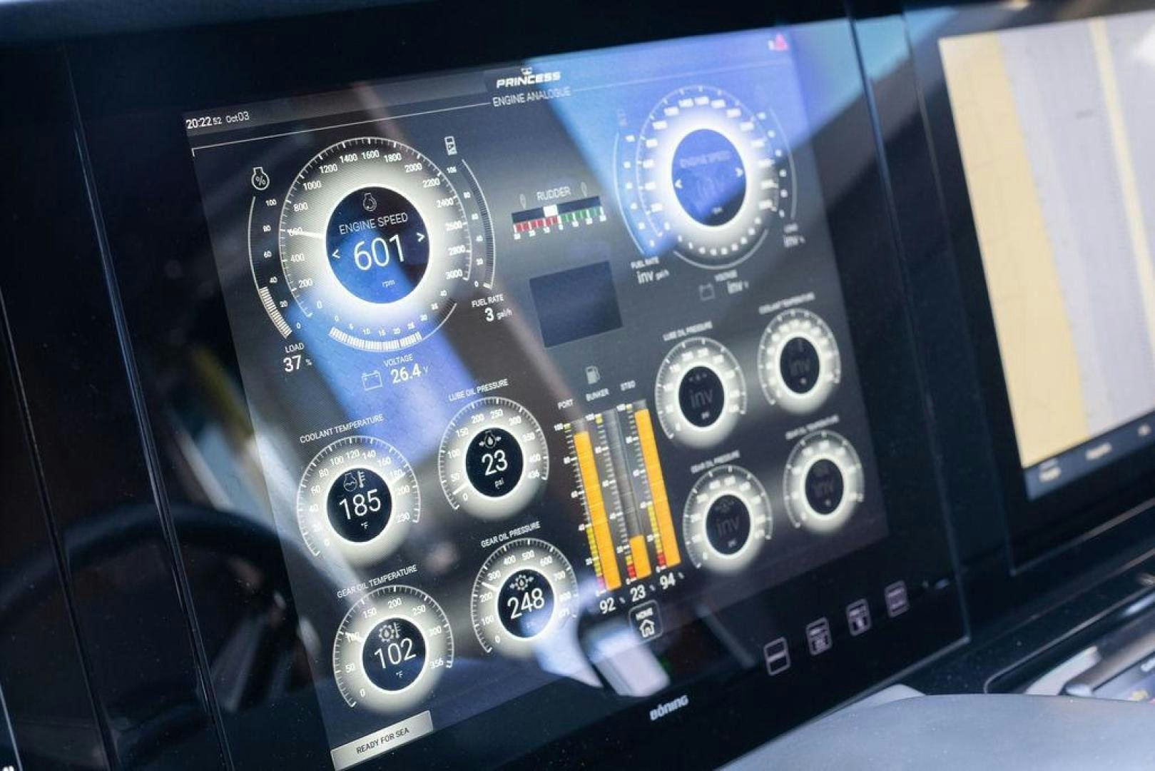 a close-up of a car stereo aboard HIDEOUT Yacht for Sale