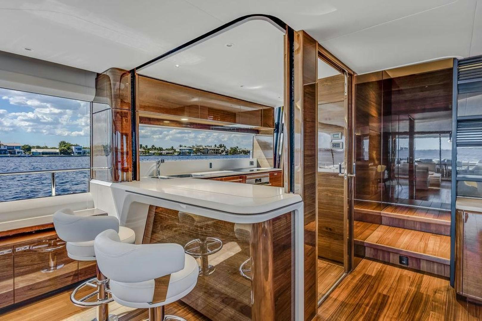 a bathroom with a large mirror aboard HIDEOUT Yacht for Sale