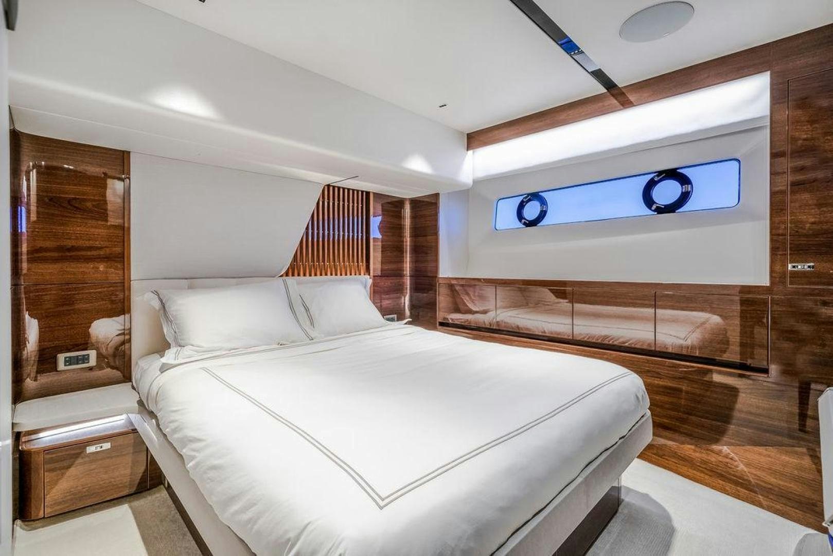 a bed in a room aboard HIDEOUT Yacht for Sale