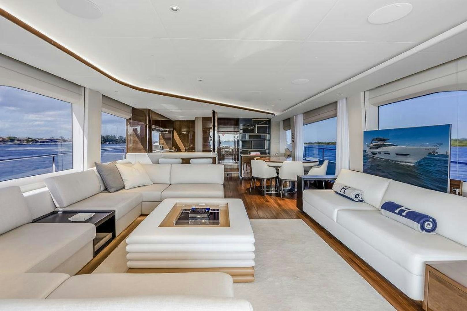 a living room with a large window aboard HIDEOUT Yacht for Sale