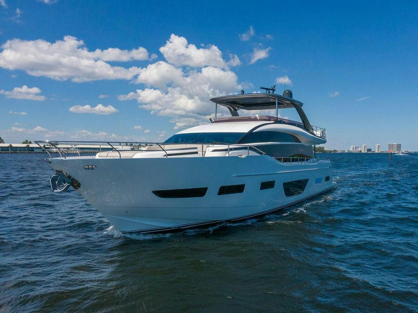 a white yacht in the water aboard HIDEOUT Yacht for Sale
