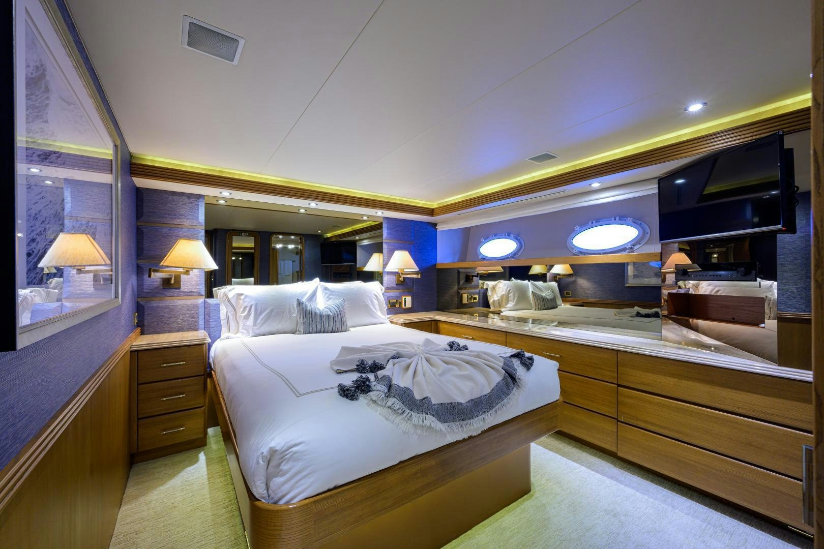 a room with two beds aboard SUPERSTAR Yacht for Sale
