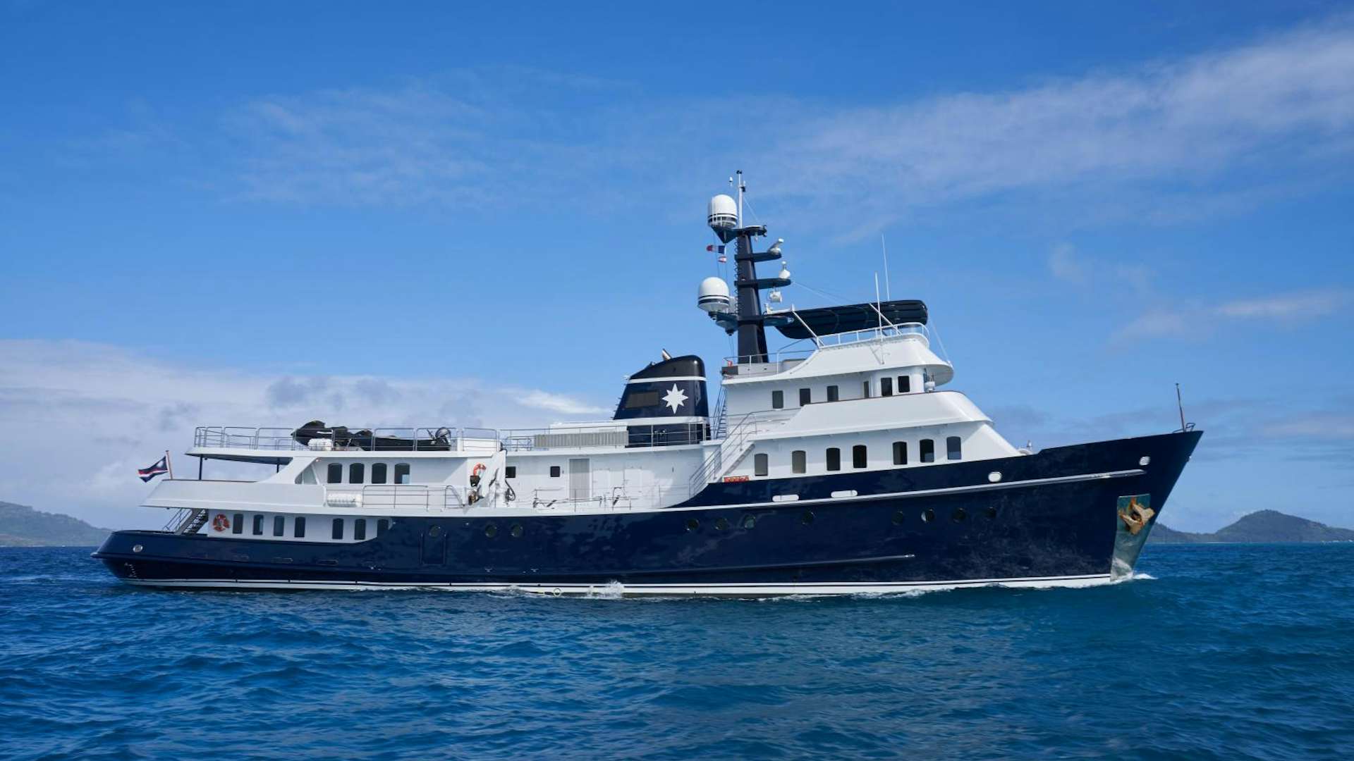 a large boat in the water aboard ASTERIA Yacht for Sale
