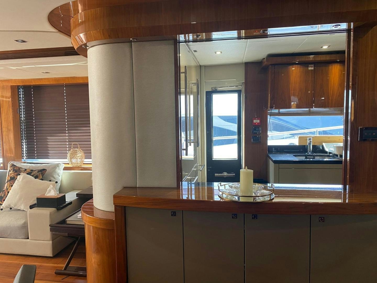 a room with a counter and a window aboard RIII Yacht for Sale