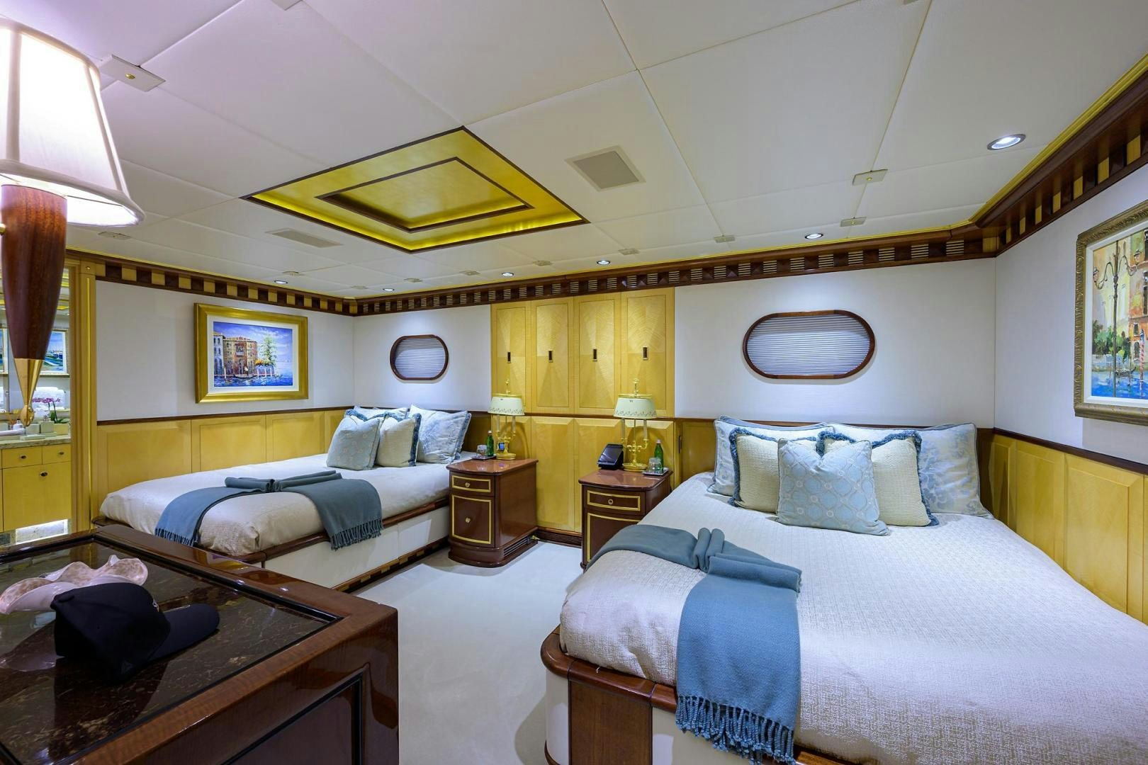a room with two beds aboard STARSHIP Yacht for Sale