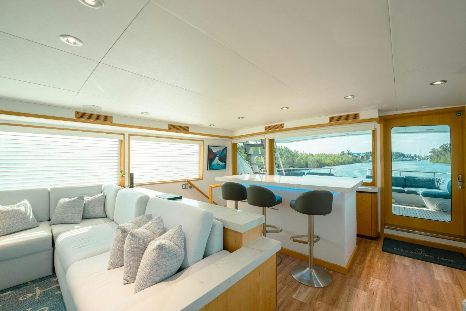 a living room with a couch and a table aboard ALEXANDRA JANE Yacht for Sale