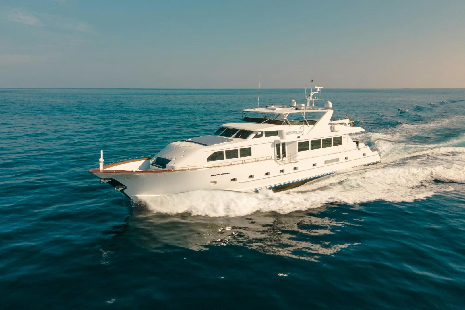 a white yacht in the water aboard ALEXANDRA JANE Yacht for Sale