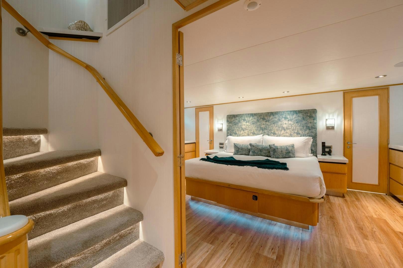 a bed in a room aboard ALEXANDRA JANE Yacht for Sale