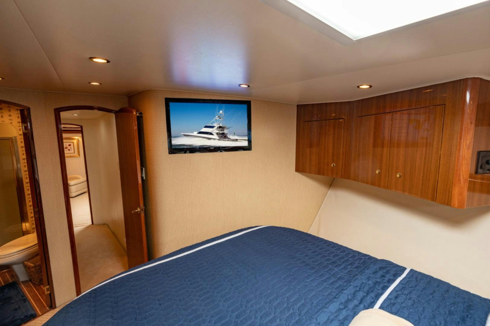 a bed in a room aboard Bimini Babe Yacht for Sale