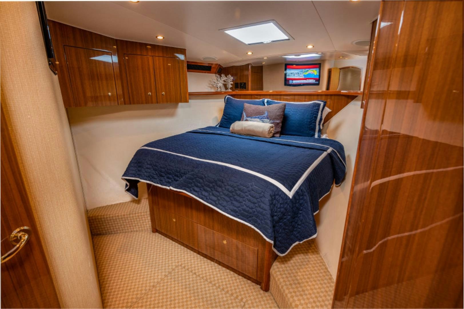 a bed in a room aboard Bimini Babe Yacht for Sale