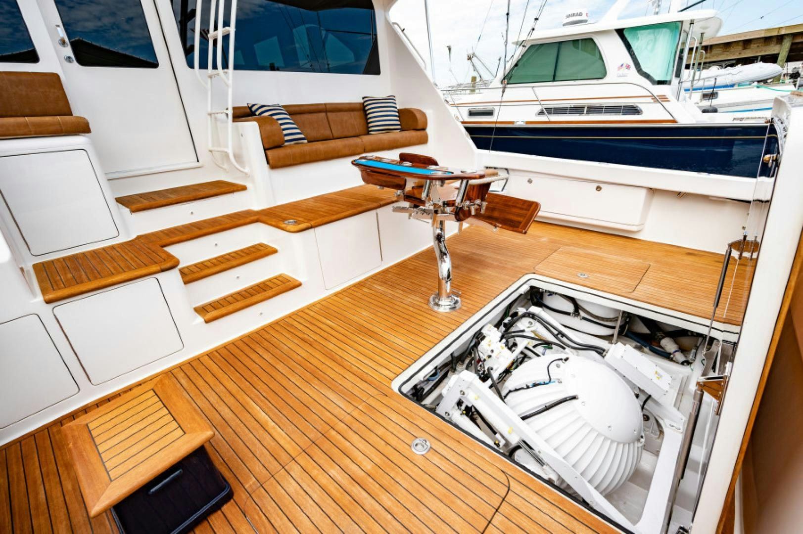 a boat on a deck aboard Bimini Babe Yacht for Sale