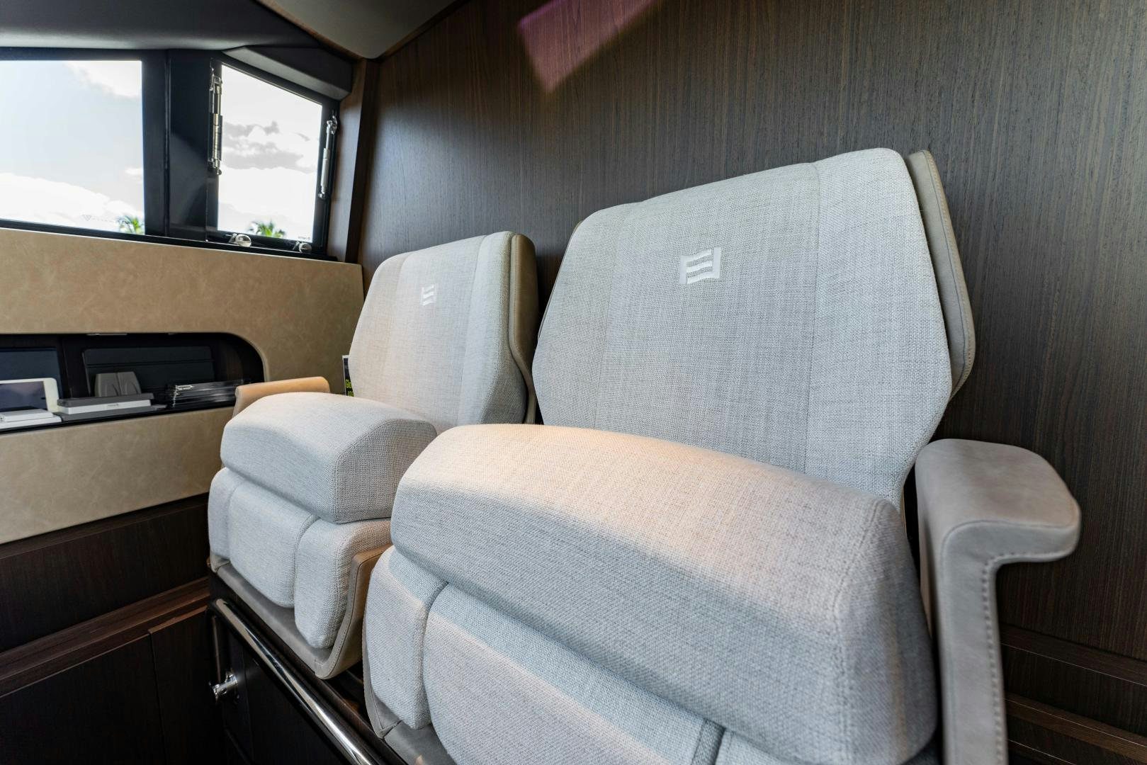 a chair in a train aboard BESO Yacht for Sale