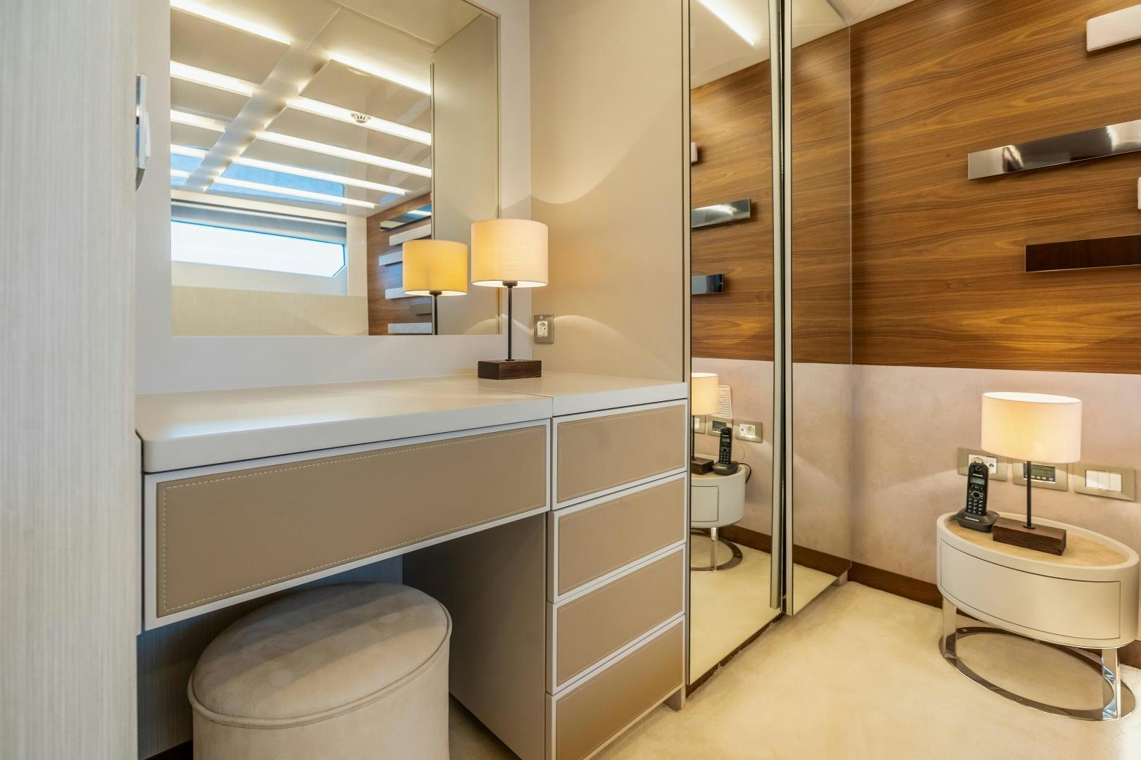 a bathroom with a stand up shower aboard VICTORY Yacht for Sale