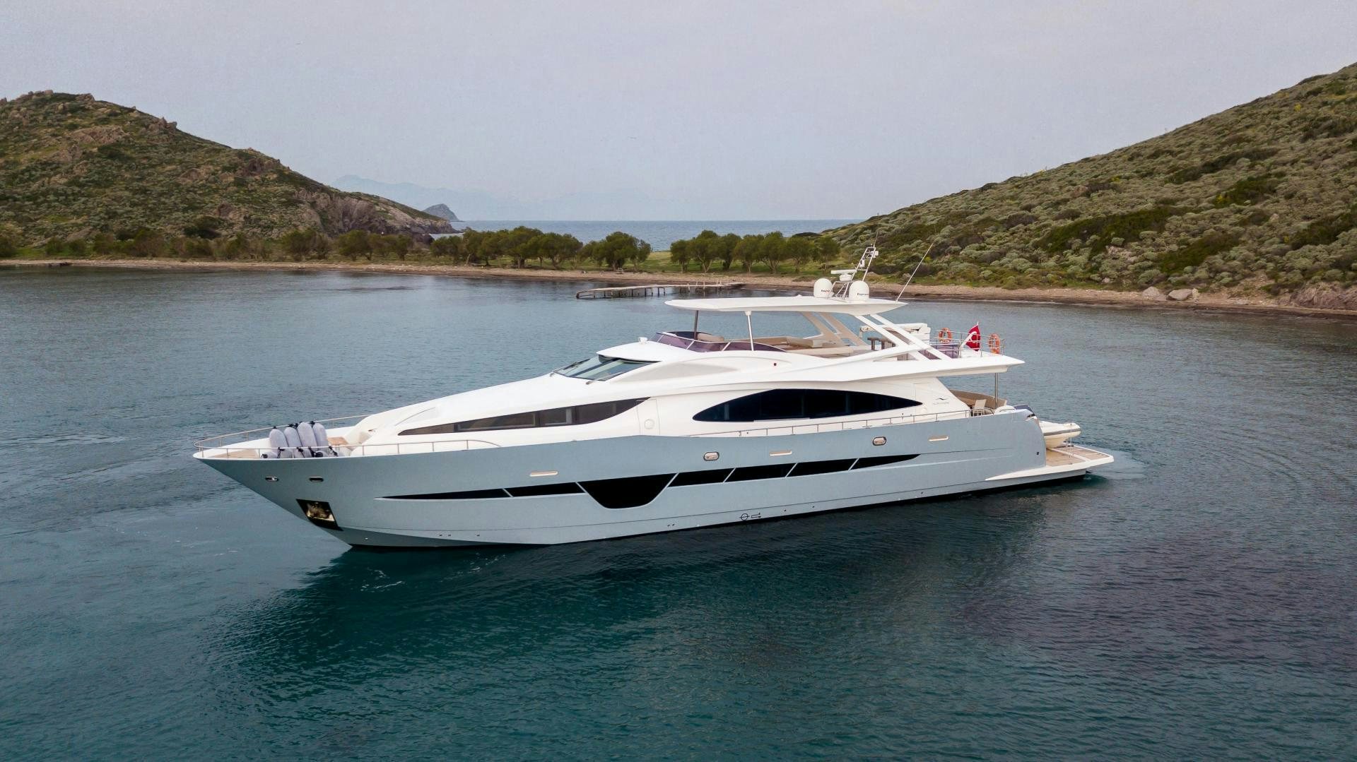 a white yacht on the water aboard VICTORY Yacht for Sale