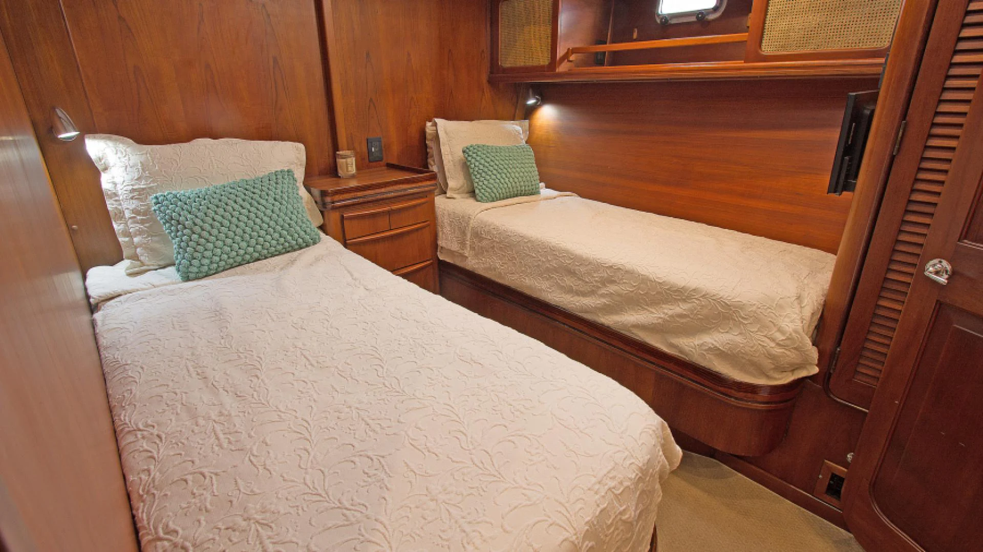 a couple of beds in a room aboard EAGLE'S NEST Yacht for Sale