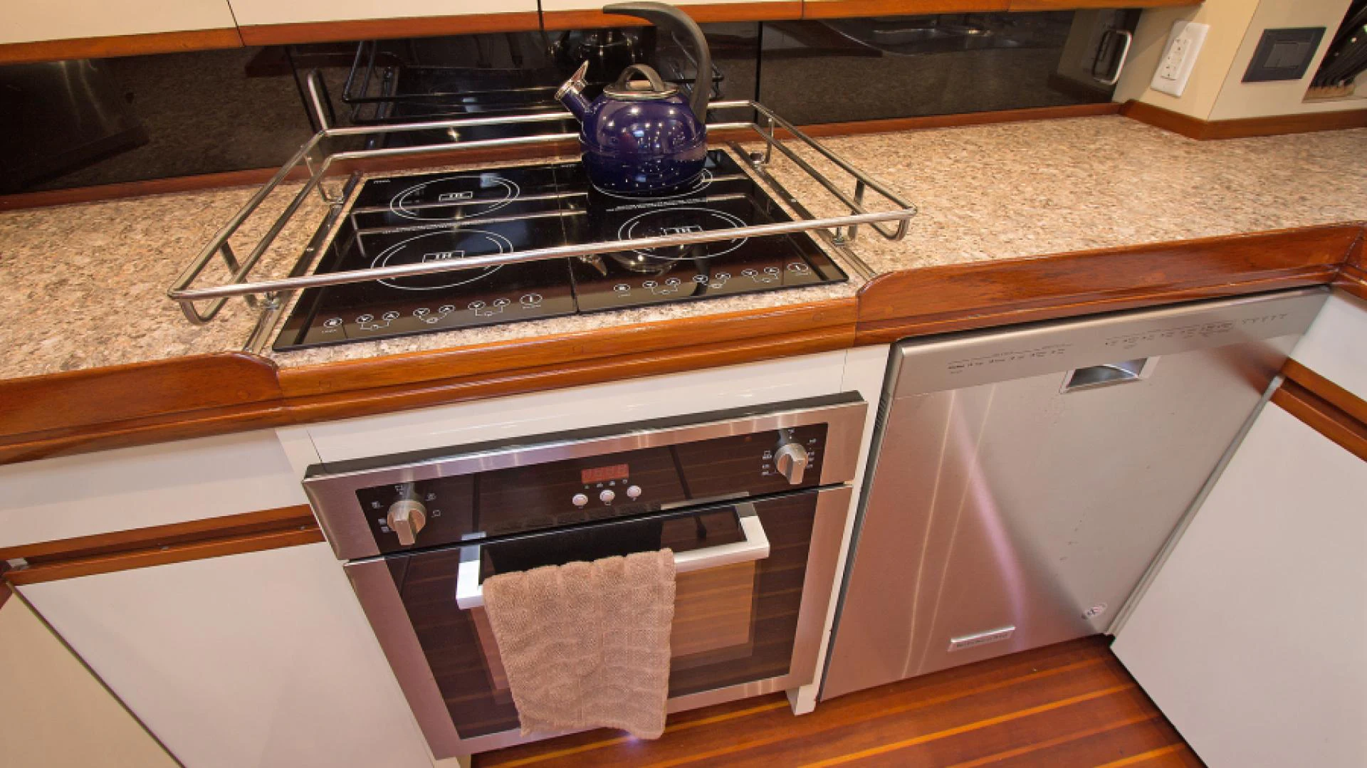 a stove with a tea kettle on top aboard EAGLE'S NEST Yacht for Sale