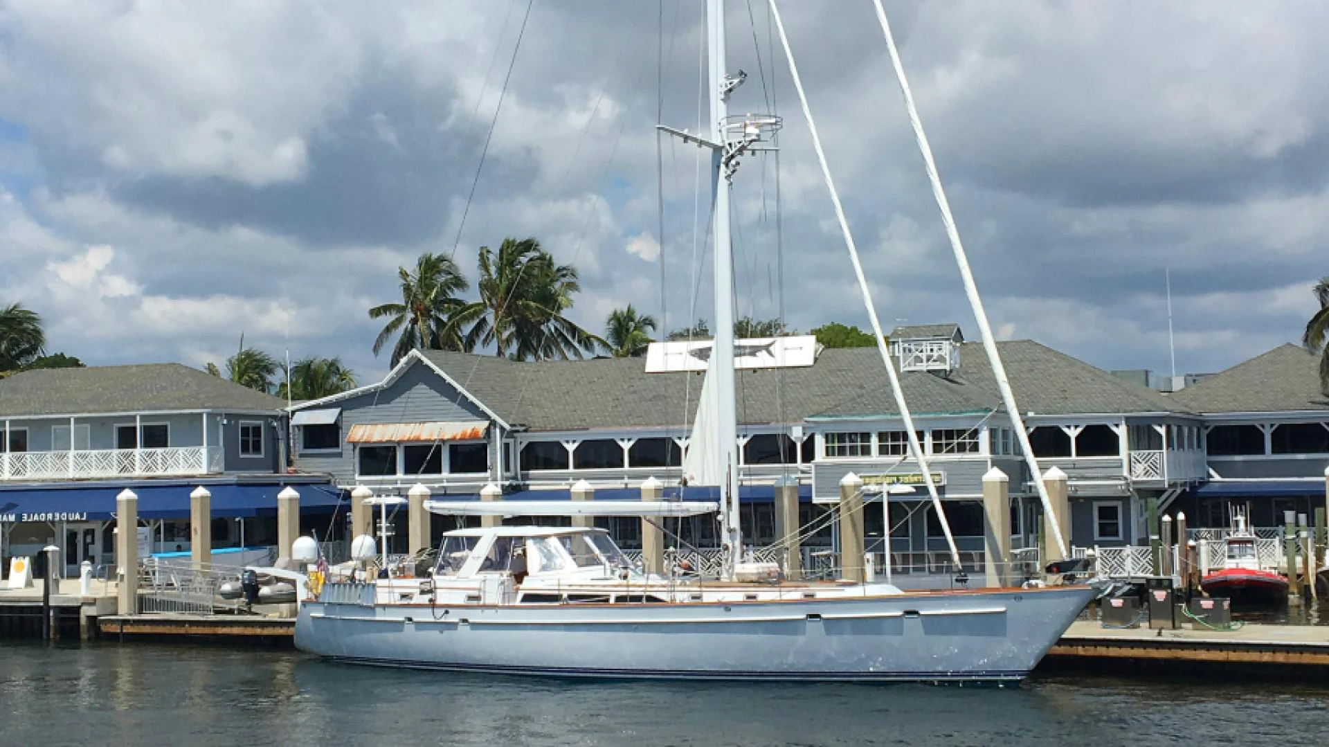 a boat docked at a pier aboard EAGLE'S NEST Yacht for Sale