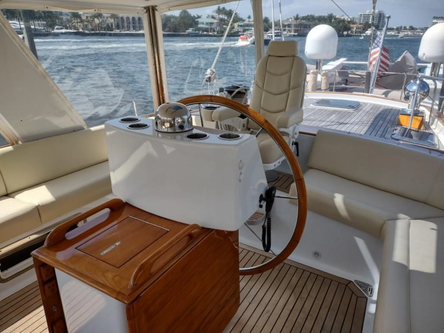 a boat with a steering wheel aboard EAGLE'S NEST Yacht for Sale