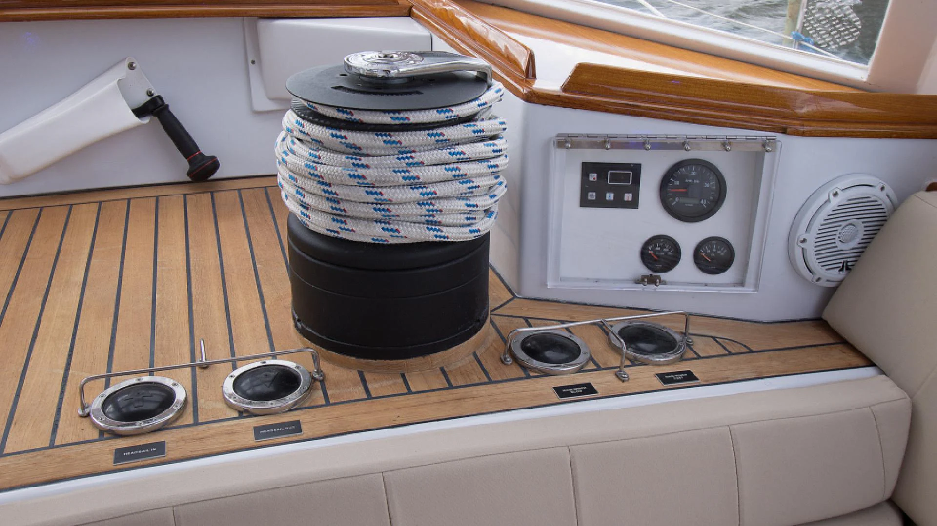 a blue and white pot on a stove aboard EAGLE'S NEST Yacht for Sale
