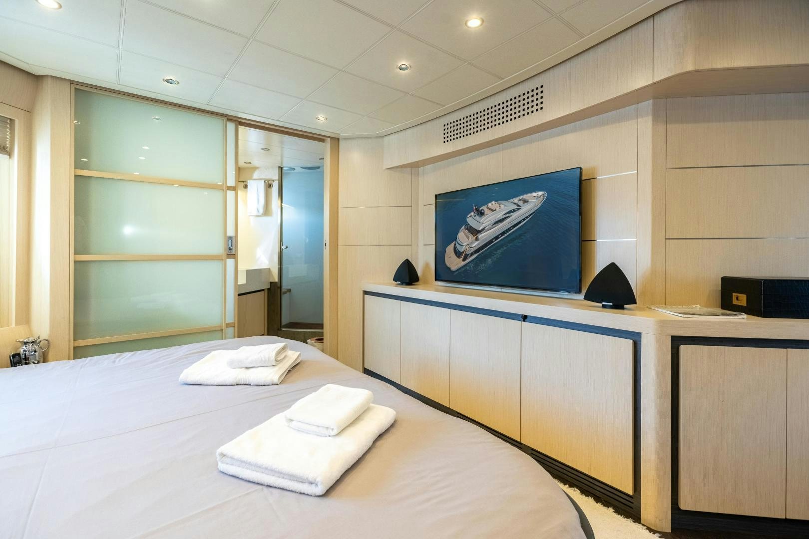 a room with a bed and a tv aboard ALYSSA 1 Yacht for Sale