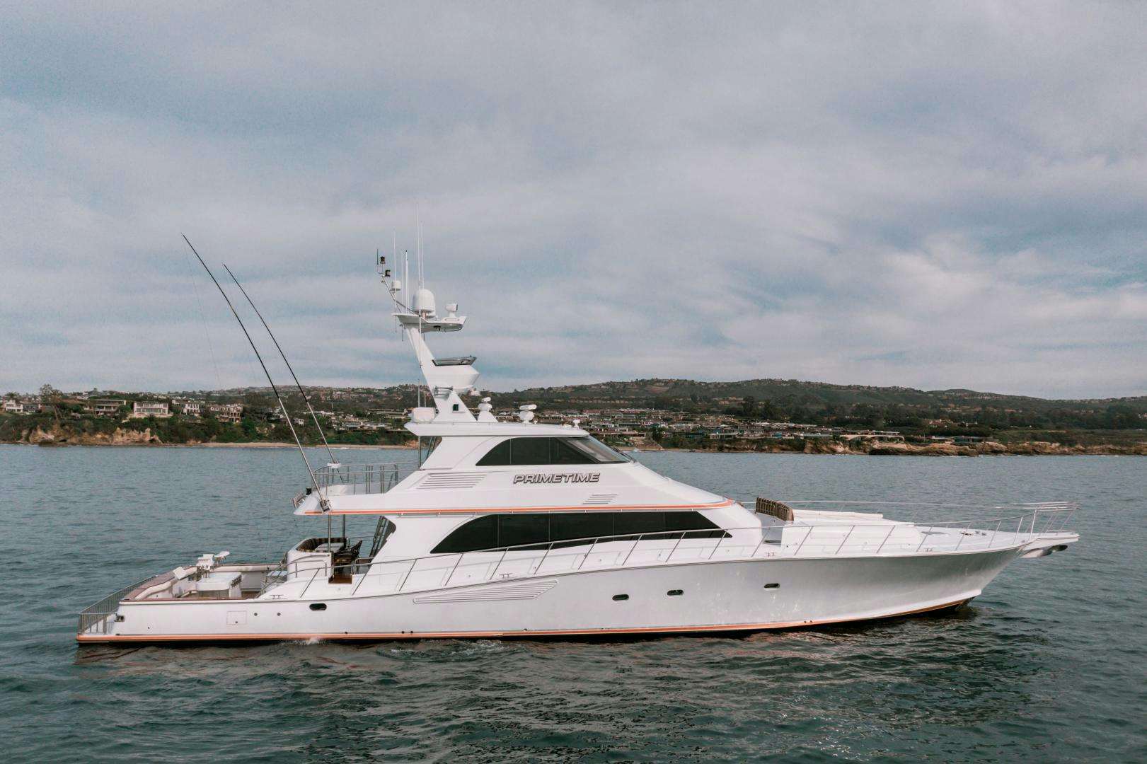 a white yacht in the water aboard PRIME TIME Yacht for Sale