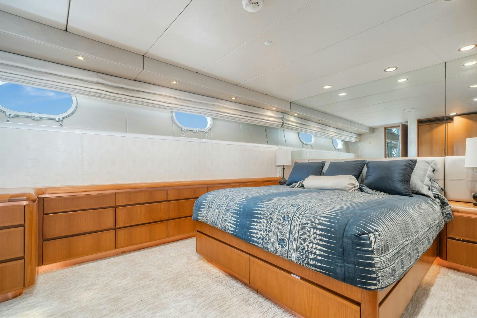 a bed in a room aboard AFTERGLOW Yacht for Sale