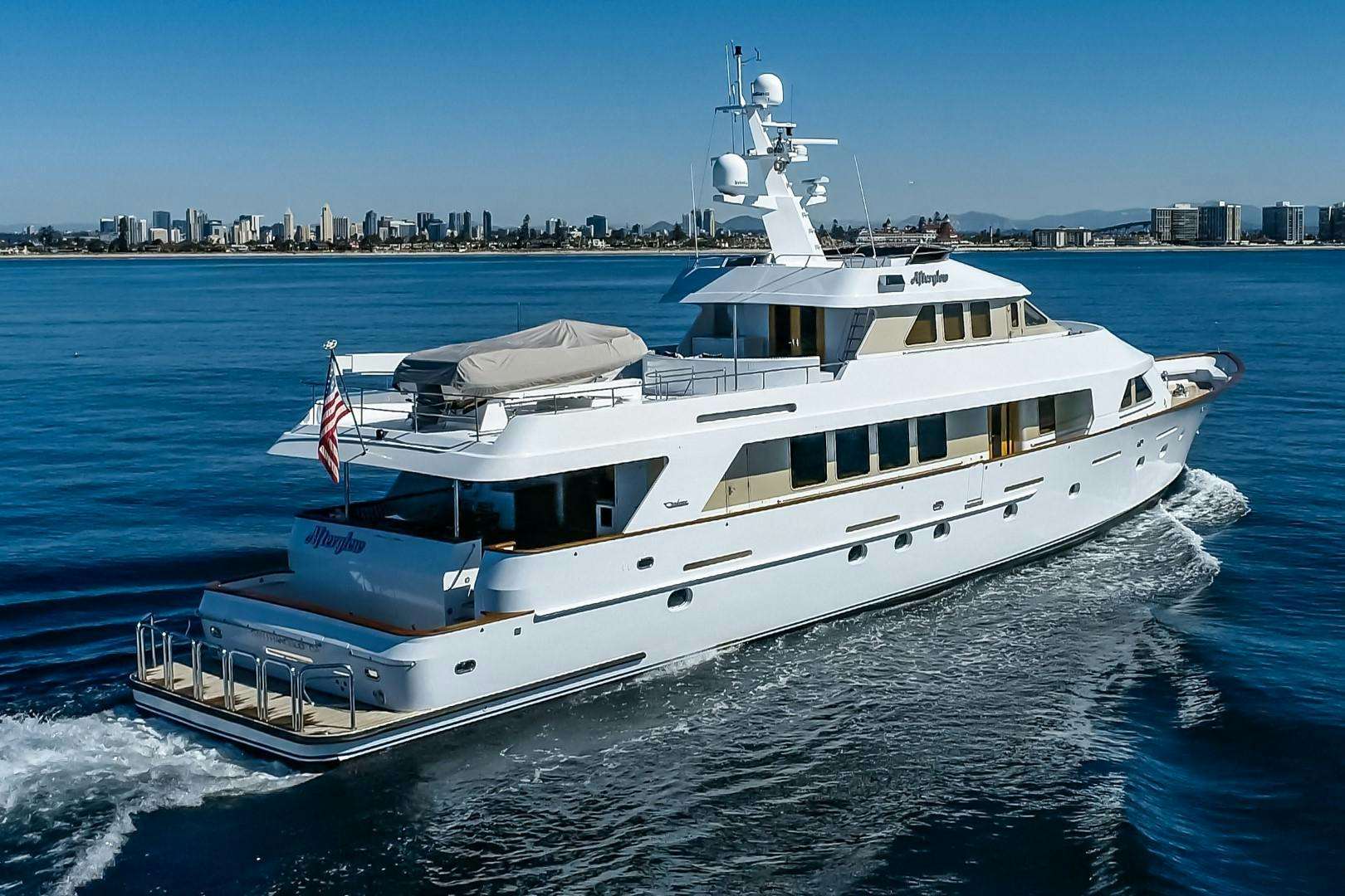 a large white boat aboard AFTERGLOW Yacht for Sale