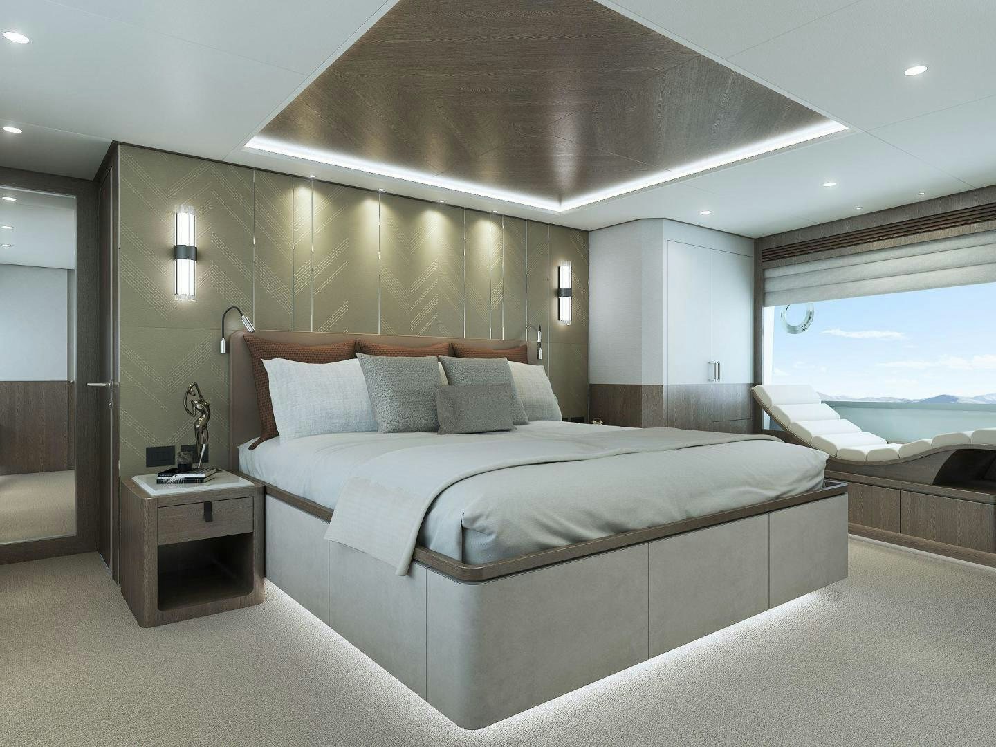 a large bed in a room aboard FD90 229 Yacht for Sale