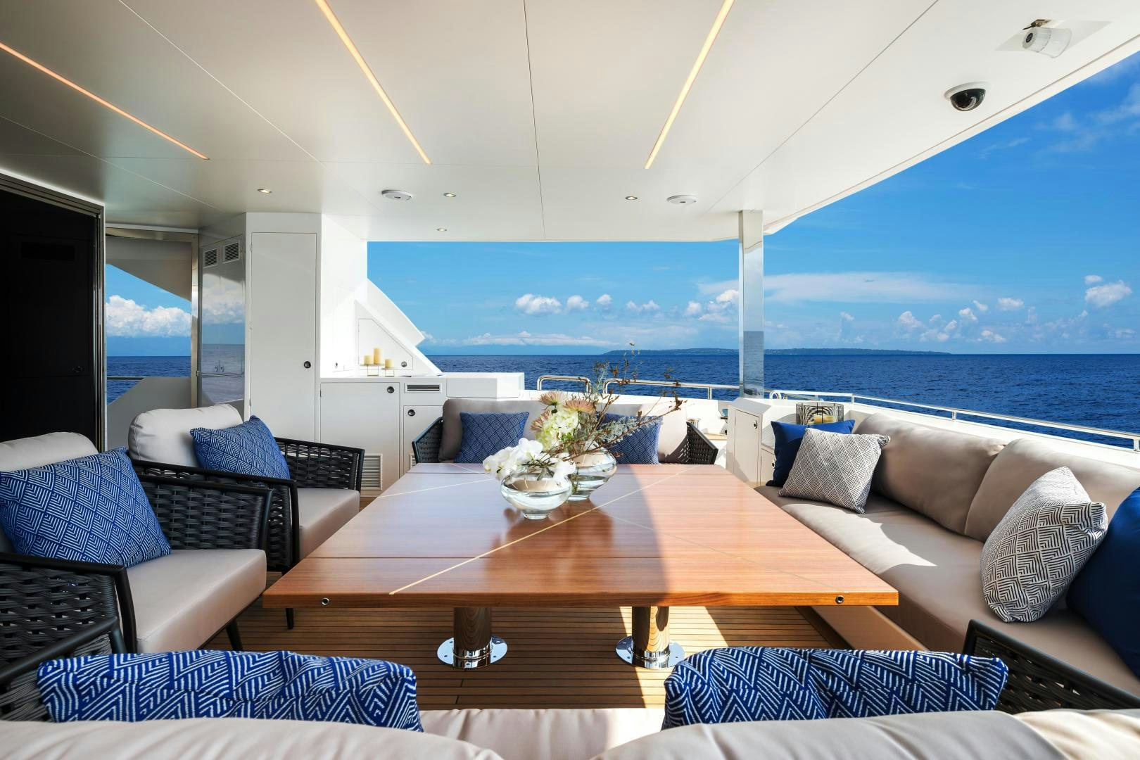 a living room with a large window aboard FD90 229 Yacht for Sale