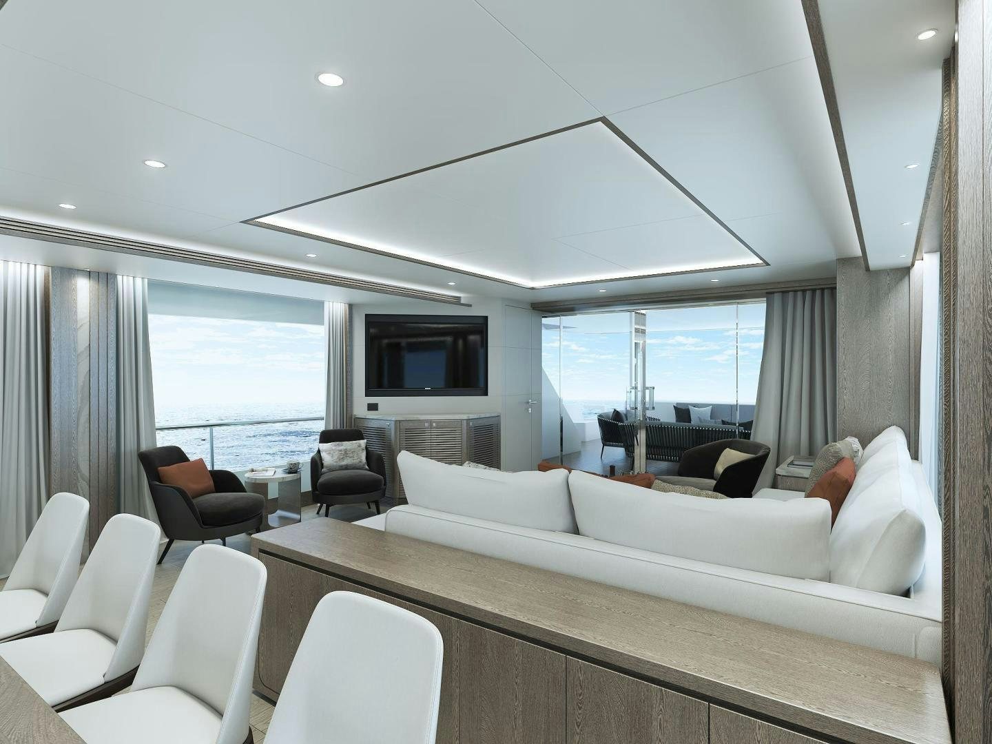 a room with a large bed and a large window aboard FD90 229 Yacht for Sale