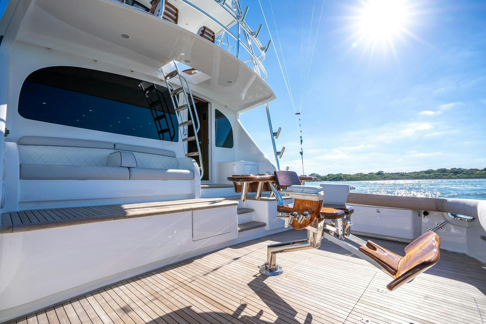 a boat on a deck aboard Leslie Ann Yacht for Sale