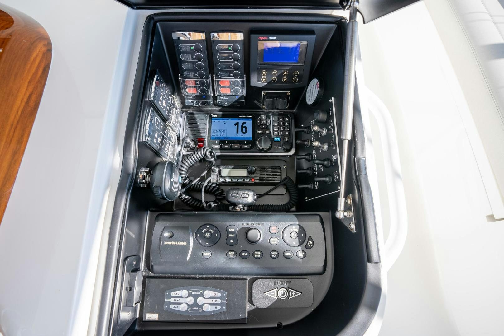 a car with a screen aboard Leslie Ann Yacht for Sale