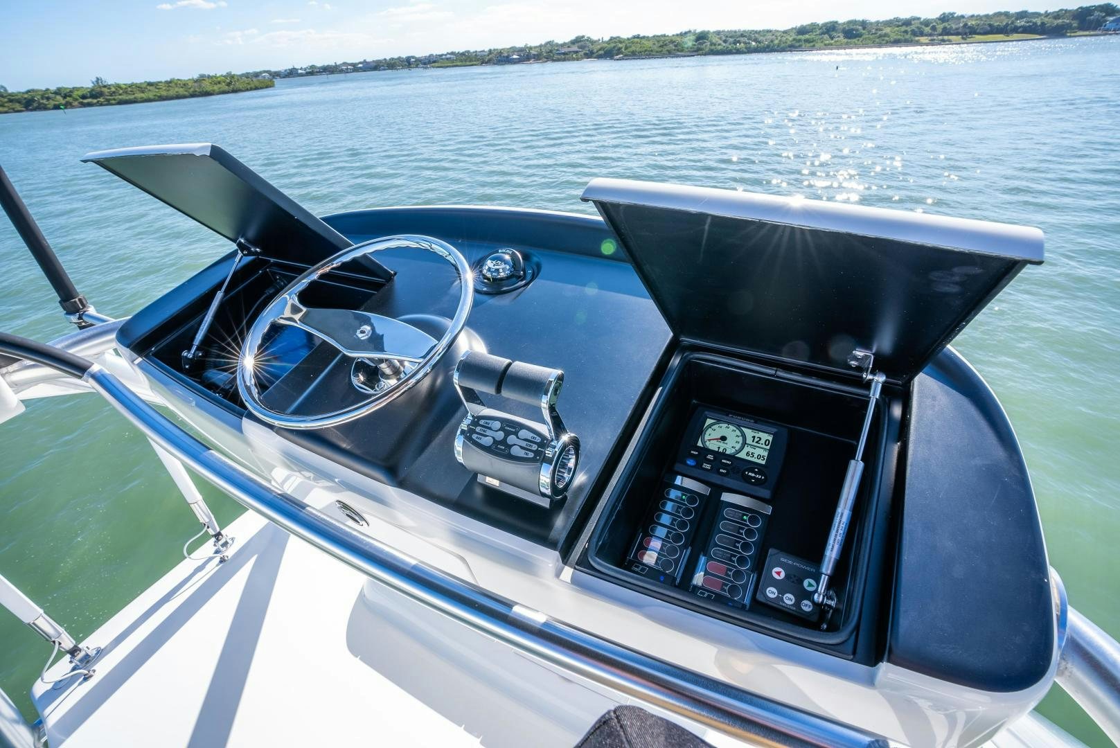 the inside of a car aboard Leslie Ann Yacht for Sale