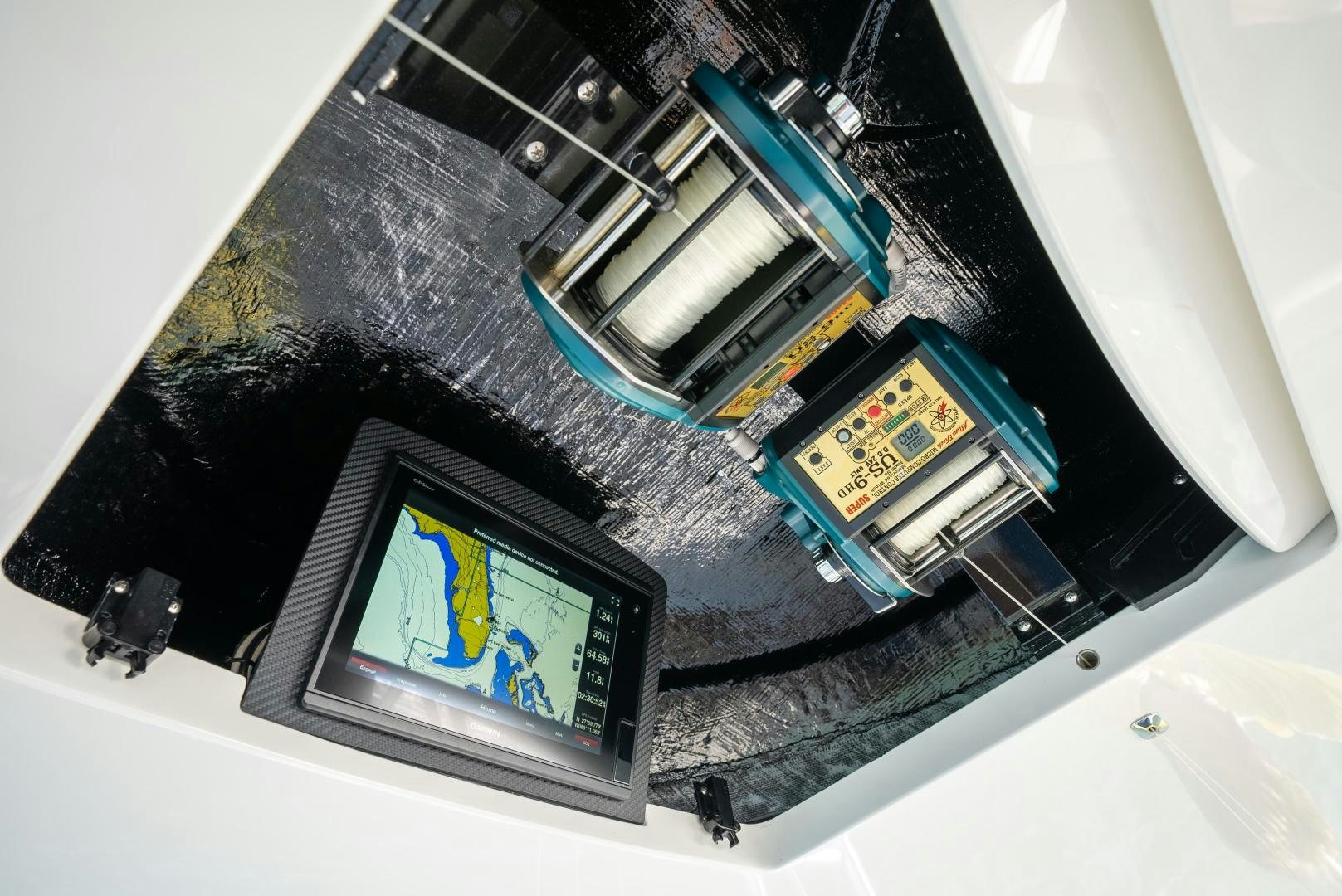 a computer screen on a car aboard Leslie Ann Yacht for Sale
