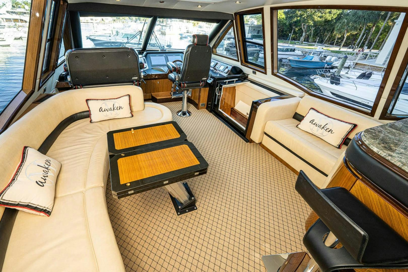 inside of a car aboard AWAKEN Yacht for Sale