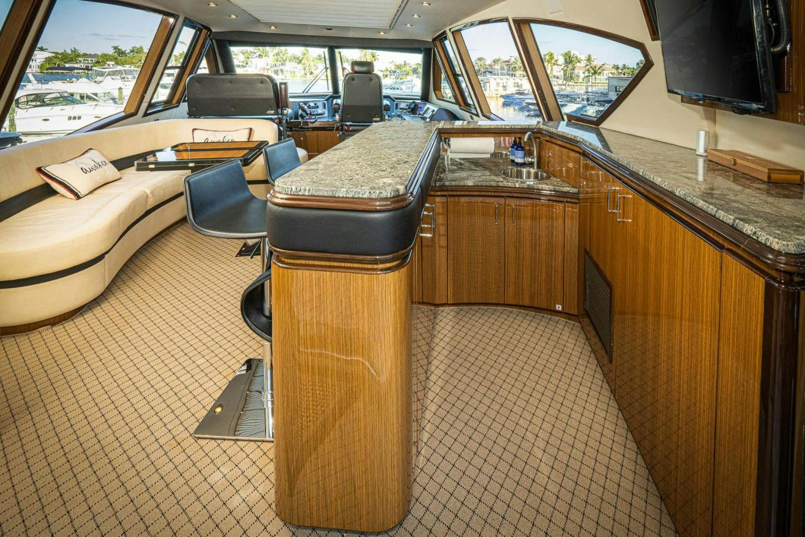 a bus with a bench aboard AWAKEN Yacht for Sale