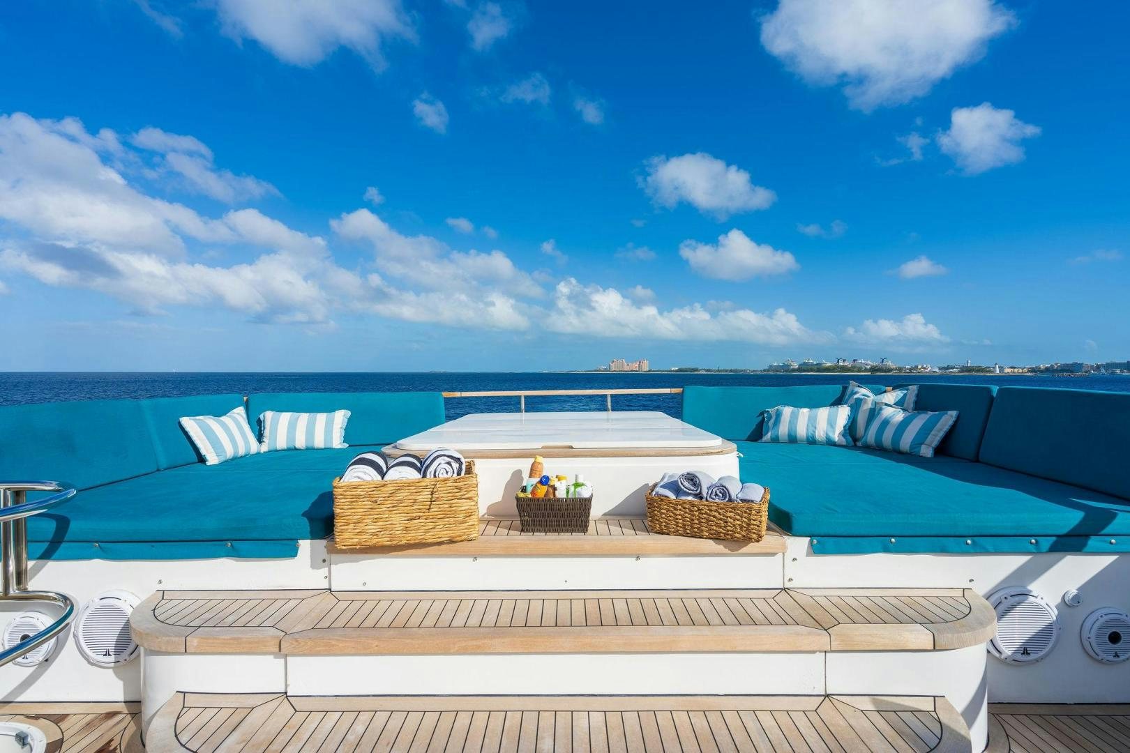 a roof with baskets and a view of the ocean aboard 21 SEA SANDS Yacht for Sale