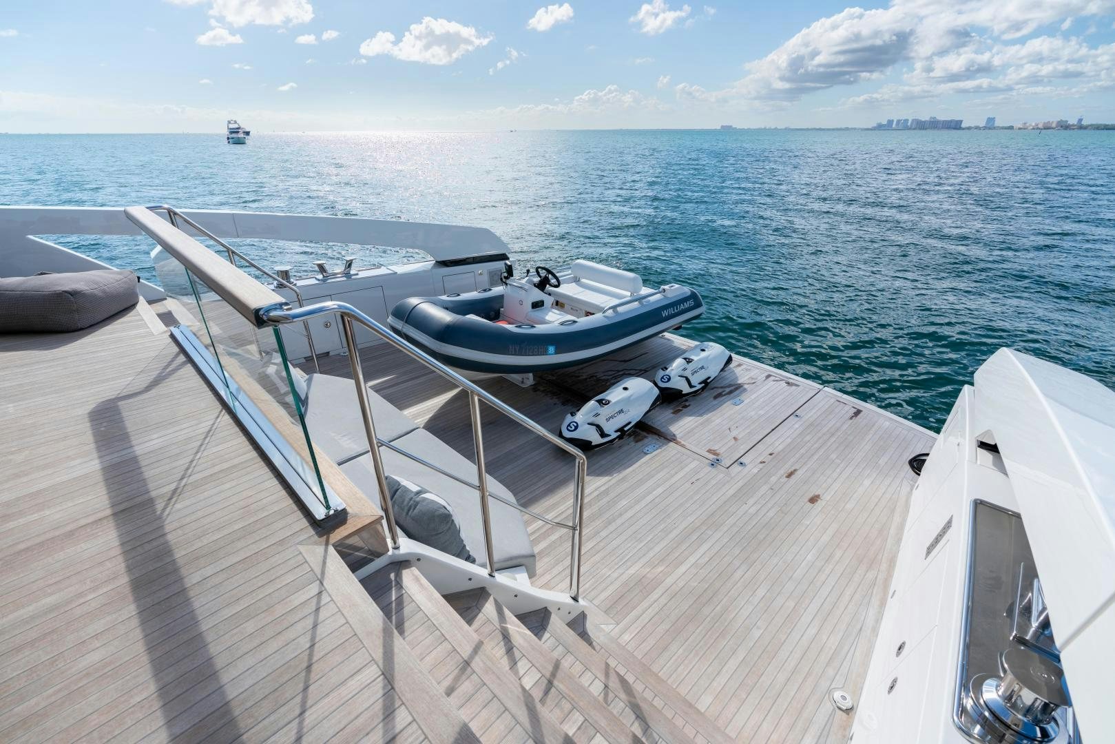 a deck with boats on it aboard MAVE Yacht for Sale
