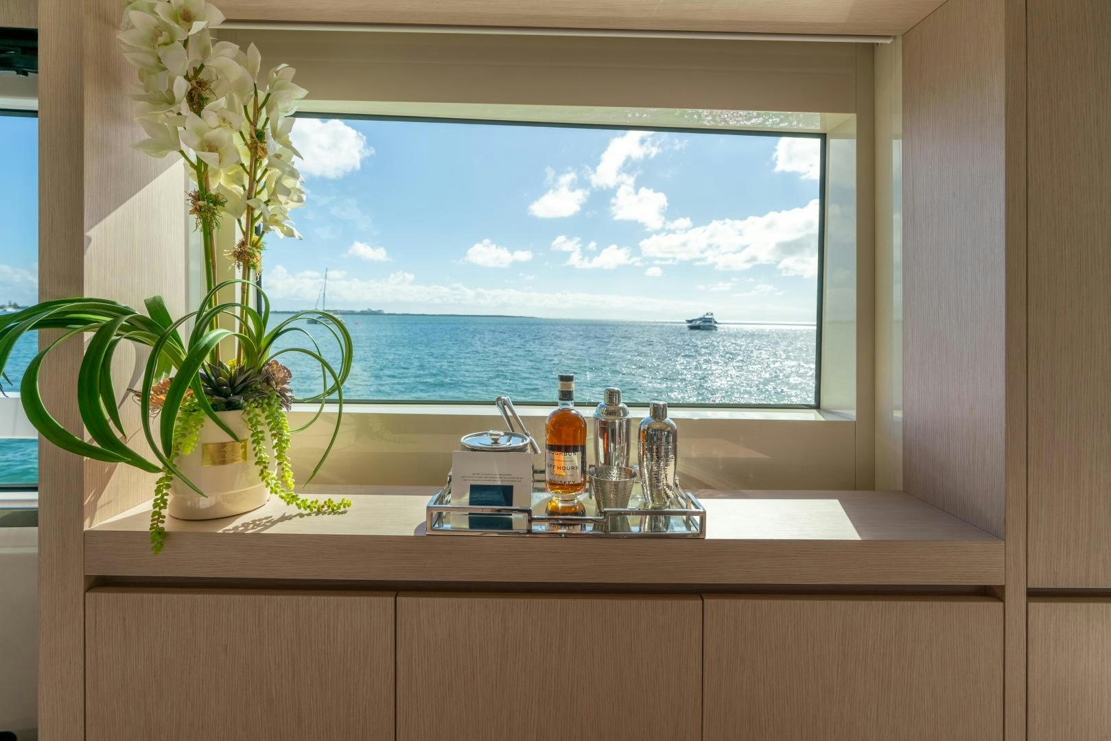a window with a view of the ocean aboard MAVE Yacht for Sale