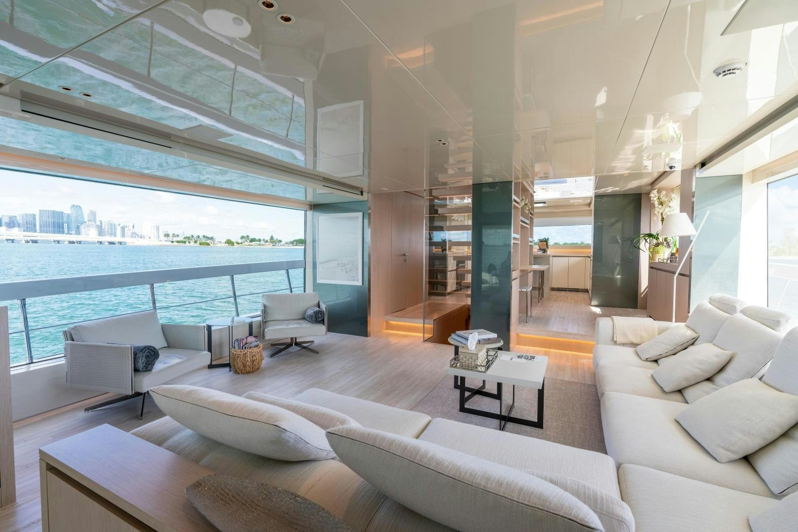 a modern looking living room aboard MAVE Yacht for Sale