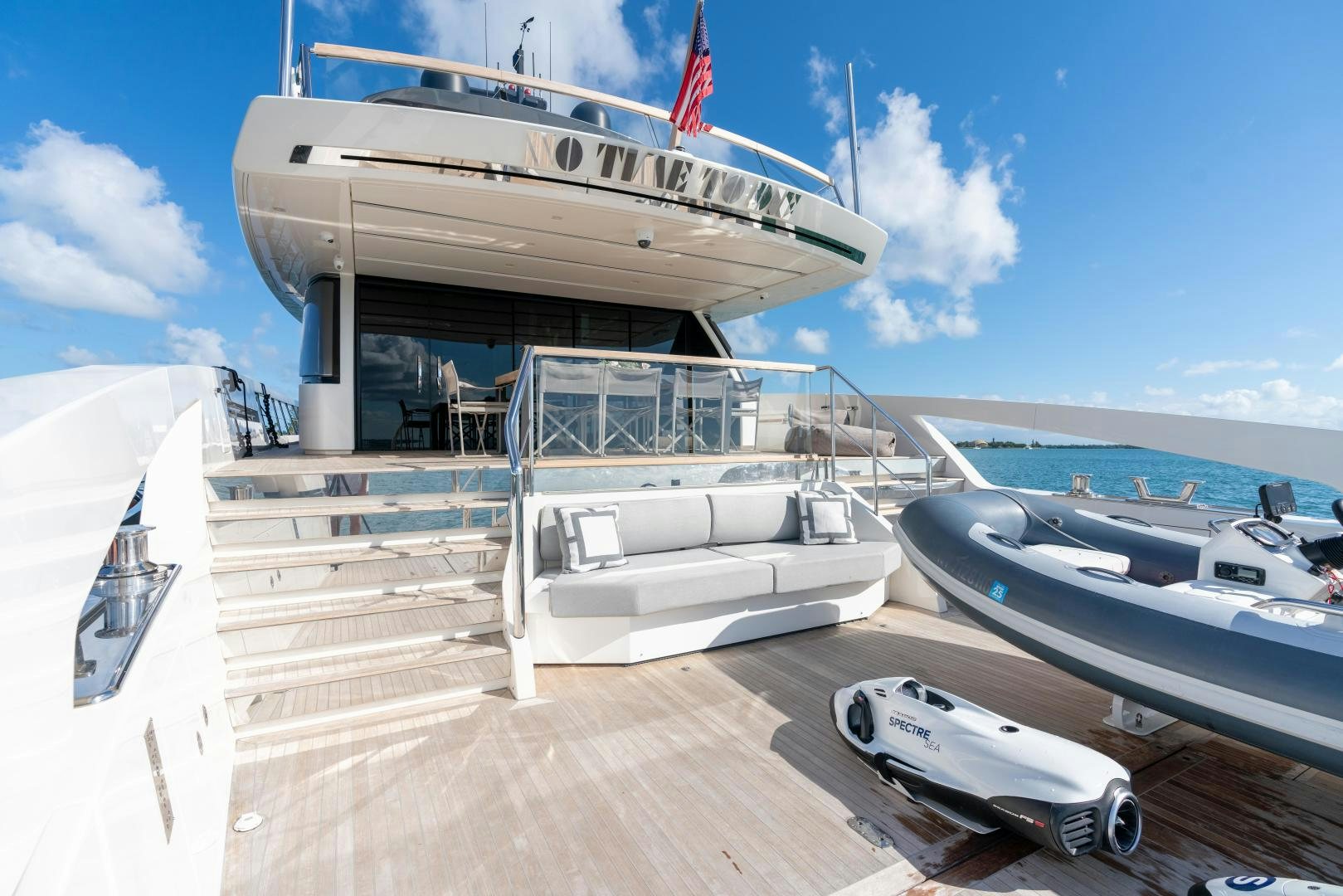 a boat docked at a pier aboard MAVE Yacht for Sale