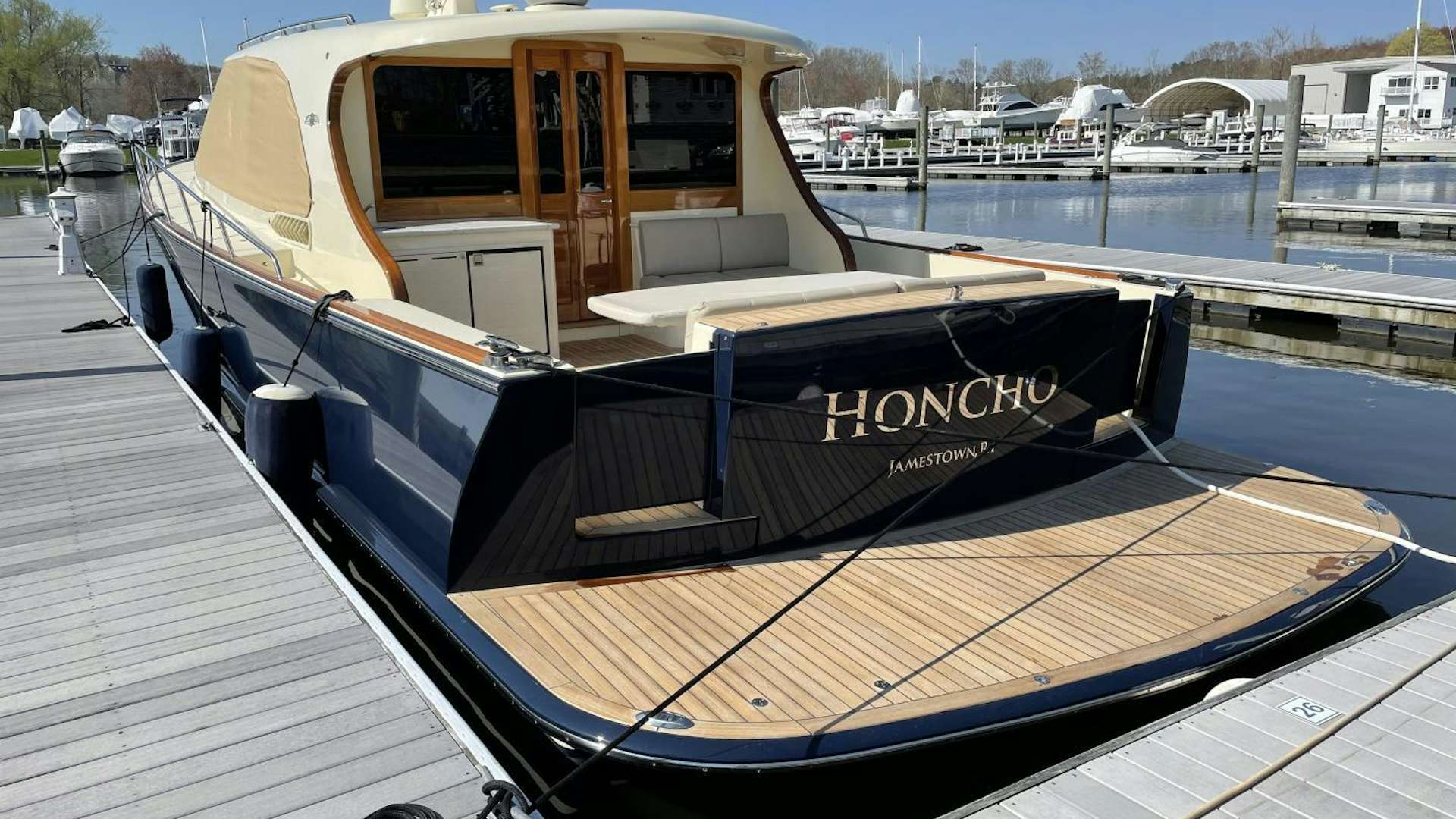 a boat on a dock aboard HONCHO Yacht for Sale