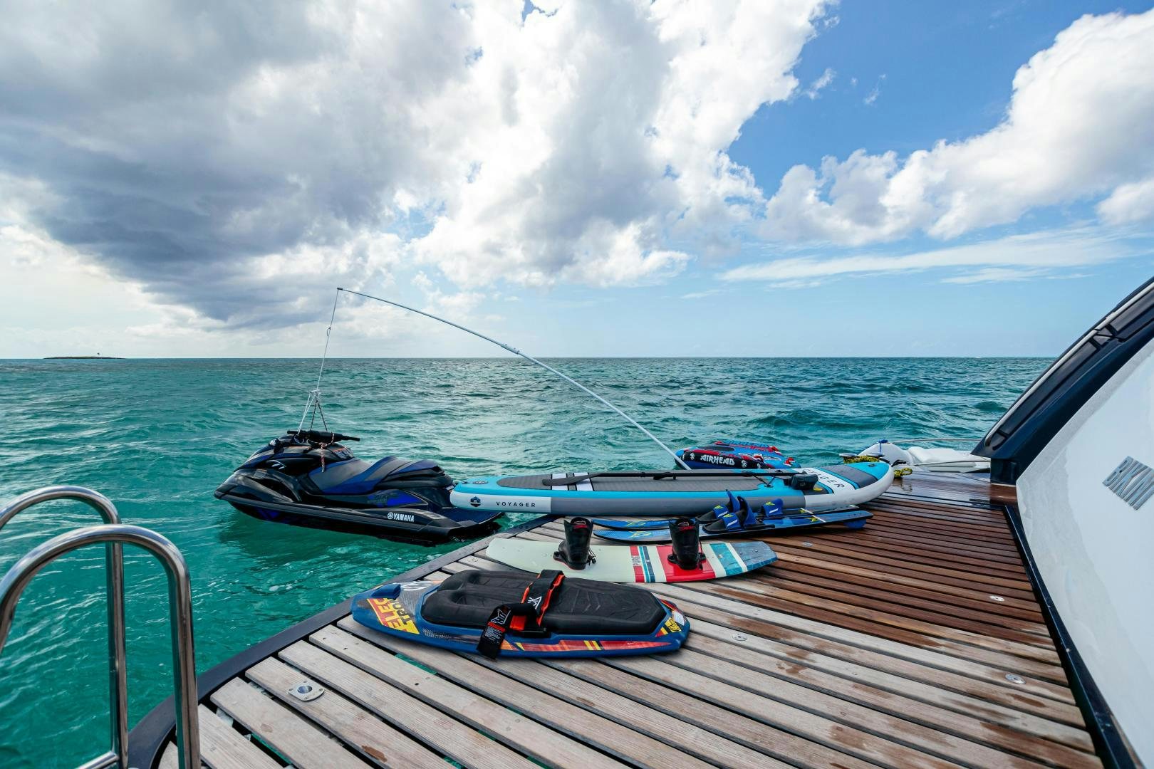 a boat on a deck aboard CORAZON Yacht for Sale
