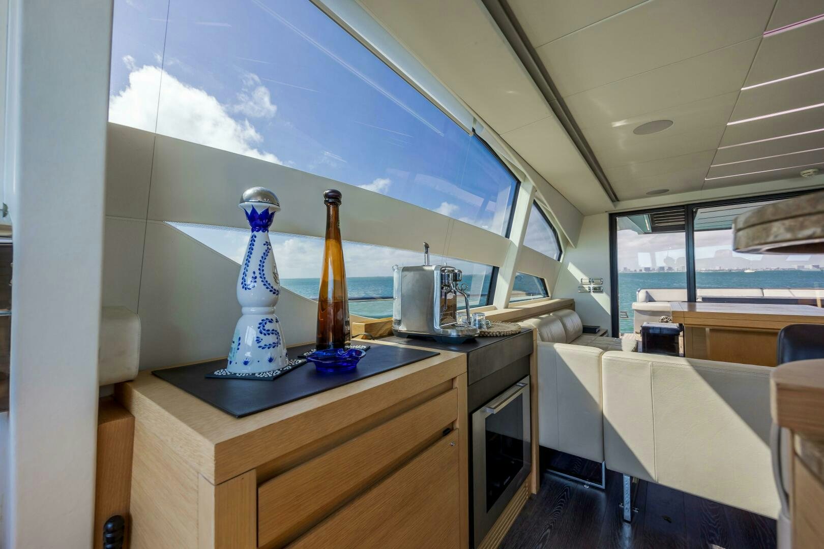 a bottle on a counter aboard MILAGROS Yacht for Sale