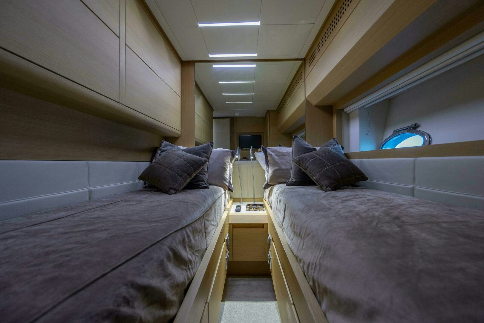 a room with two beds aboard MILAGROS Yacht for Sale