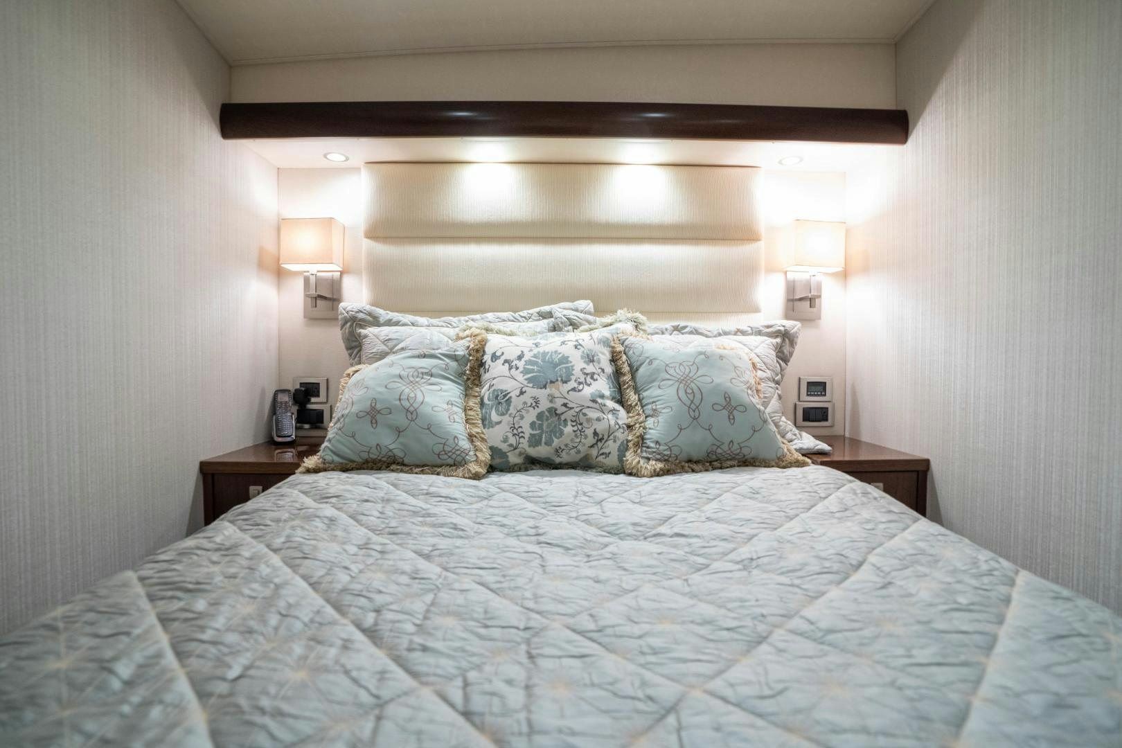 a bed with pillows aboard MER SEA SAKES Yacht for Sale