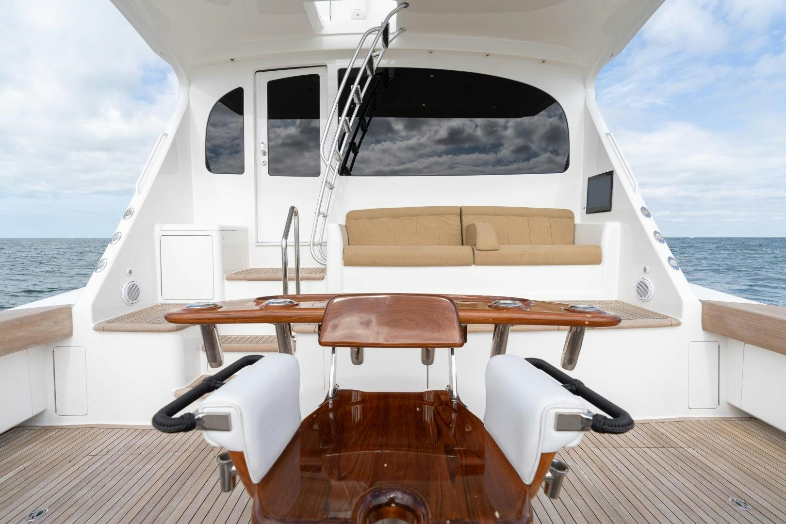 a boat with a desk and chairs aboard MER SEA SAKES Yacht for Sale