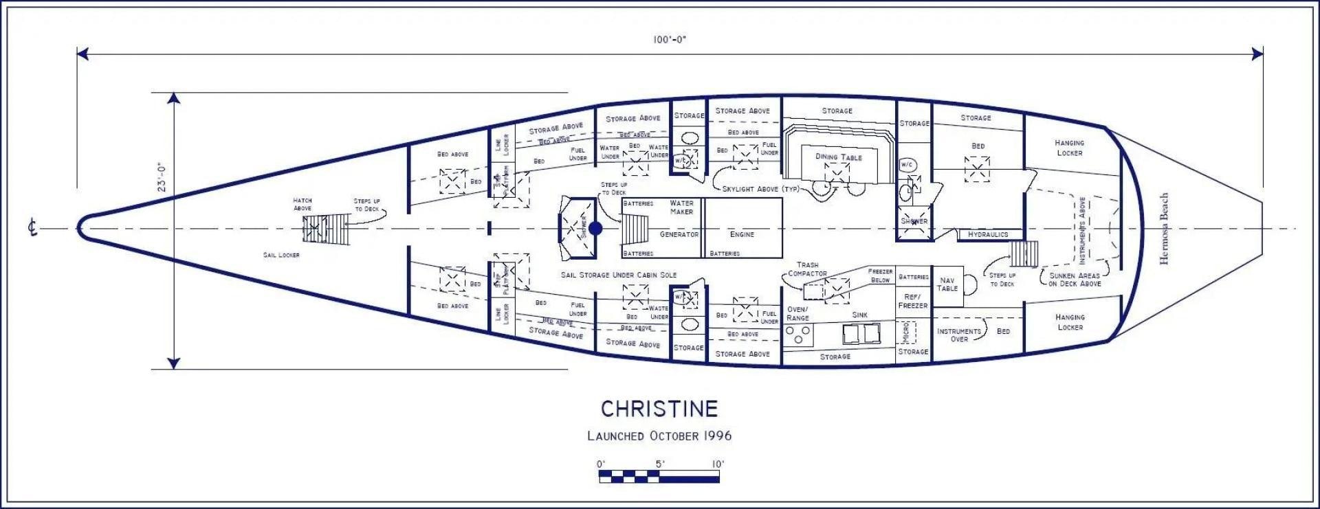 diagram, engineering drawing aboard CHRISTINE Yacht for Sale
