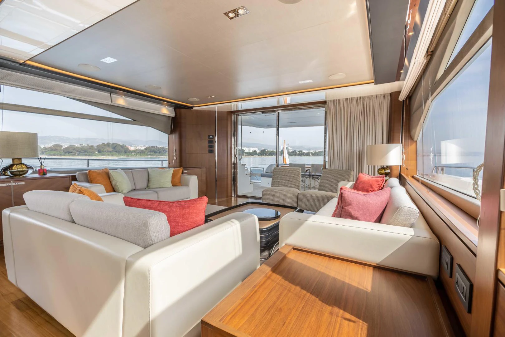 a room with a bed and a couch aboard CAPE COD Yacht for Sale